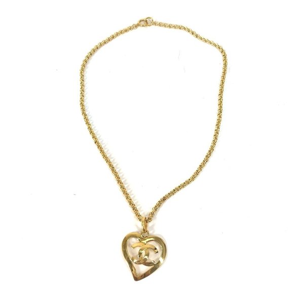 CHANEL Vintage Heart CC Coco Mark Chain Accessory 95P Necklace GP